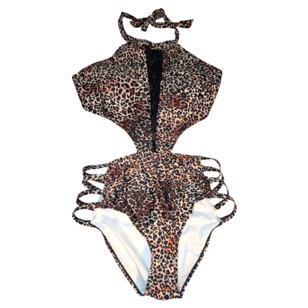 NWOT Leopard Print Halter Cutout One-Piece Swimsuit by Tempt Me Size 2X